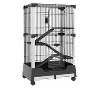 PawHut Jaula para Animales Pequeños con Ruedas 114x75x50 cm Valla para Mascotas con 3 Plataformas 3 Rampas Bandejas Extraíbles para Hurones Conejos Negro