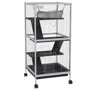 PawHut Jaula para Animales Pequeños con Ruedas 2 Puertas 3 Rampas Hamaca Colgante y Bandeja Extraíble 52x52x113,5cm Blanco Aosom España