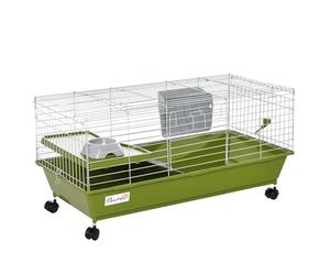 PawHut Jaula para animales pequeños, conejos, cobayas, chinchillas, jaula con ruedas, botella de agua, plato de comida, rampa de plataforma, 89 x 44 x 43 cm, verde