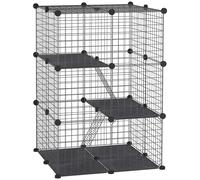 PawHut Jaula para Animales Pequeños de 3 Niveles con Rampas y Forma Personalizable para Cobayas Conejos 70x70x105 cm Negro Aosom España