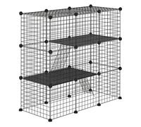 PawHut Jaula para Animales Pequeños de 31 Paneles Parque para Mascotas en Bricolaje con Rampa Corralito para Gatitos Conejos Chinchillas 105x45x105 cm Negro