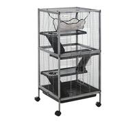 PawHut Jaula Grande para Roedores 52x52x113,5 cm Jaula para Hurones 2 Puertas 3 Rampas Hamaca Colgante y Bandeja Extraíble Gris Aosom España