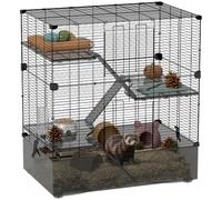 PawHut Jaula para Animales Pequeños de 4 Niveles, 73x47x80 cm Negro | Jaula para Roedores, Bandeja Profunda, Rampas y Plataformas, Comedero y Bebedero, Recinto para Chinchillas Hurones Hámster