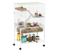 PawHut Jaula para Animales Pequeños de 4 Niveles con Ruedas Jaula para Roedores con Bandeja Profunda Rampas Plataformas Comedero y Bebedero Recinto para Chinchillas Hurones Hámster 73x47x123 cm Blanco