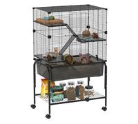Pawhut jaula para animales pequeños de 4 niveles con ruedas jaula para roedores con bandeja profunda rampas plataformas comedero y bebedero recinto para chinchillas hurones hámster 73x47x123 cm negro 