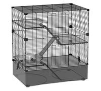 PawHut Jaula para Animales Pequeños de 4 Niveles Jaula para Roedores con Bandeja Profunda Rampas Plataformas Comedero y Bebedero Recinto para Chinchillas Hurones Hámster 73x47x80 cm Negro