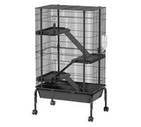 PawHut Jaula para Animales Pequeños de 4 Niveles Jaula para Roedores con Ruedas Rampas Cuenco Botella de Agua y Bandeja Extraíble Recinto para Conejos Chinchillas Hurones Cobayo 69x44x120 cm Negro