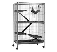 Pawhut jaula para animales pequeños de 4 niveles jaula para roedores con ruedas rampas hamaca colgante y bandeja extraíble recinto para conejos chinchillas hurones 80x52x128 cm gris claro