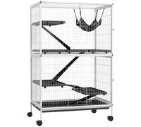 PawHut Jaula para Animales Pequeños de 4 Niveles Jaula para Roedores con Ruedas Rampas Hamaca Colgante y Bandeja Extraíble Recinto para Conejos