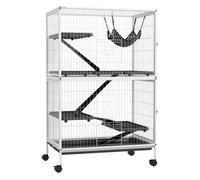 PawHut Jaula para Animales Pequeños de 4 Niveles Jaula para Roedores con Ruedas Rampas Hamaca Colgante y Bandeja Extraíble Recinto para Conejos