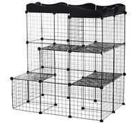 PawHut Jaula para Animales Pequeños de 40 Paneles Parque para Mascotas Valla Metálica Forma DIY para Conejos Cobayas Gatito 105x70x116 cm Negro