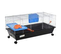 PawHut Jaula para Roedores Pequeños con Ruedas con Comedero Bebedero Rampa y Techo Abrible 89x44x43 cm Negro Aosom España