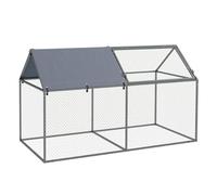 PawHut Jaula para Animales Pequeños Parque para Mascotas de Acero con 1 Puerta Superior y 1 Tela Superior de Anti-UV para Exterior Jardín 198x100x120 cm Plata