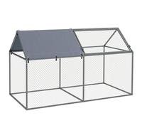 PawHut Jaula para Animales Pequeños Parque para Mascotas de Acero con 1 Puerta Superior y 1 Tela Superior de Anti-UV para Exterior Jardín 198x100x120 cm Plata