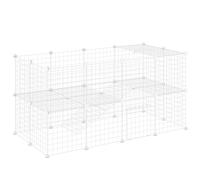 PawHut Jaula para Animales Pequeños Valla Metálica Modular para Mascotas con Puerta Rampa y Paneles de ABS 146x73x73 cm Blanco