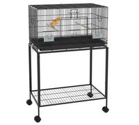 PawHut Jaula para Pájaros 77x46x119 cm Jaula Metálica para Aves con Bandeja Extraíble Perchas Comederos para Periquitos Canarios Negro