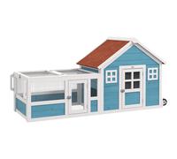 PawHut Jaula para Conejo Grande con 2 Ventanas de Decoración Ruedas 1 Puerta 1 Rampa y Techo de Asfalto 162,5x59,2x77,6 cm Azul Aosom España