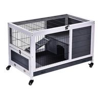 PawHut Jaula para Conejos de Madera con Rampa 90x53x59 cm Gris Oscuro