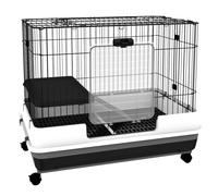 PawHut Jaula para Conejos Cobayas de Indias de Metal Negro con 2 Puertas y Bandeja Extraíble 81,2x52,7x70 cm Aosom España