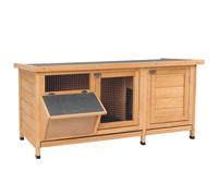 PawHut Jaula para Conejos con Techo Asfáltico Abatible Puertas con Pestillo Bandejas Extraíbles Comedero 112x50x54 cm Amarillo