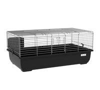 PawHut Jaula para Conejos de 2 Aberturas con Bandeja Extraíble, Jaula para Roedores de Metal y Plástico PP, 100x55x41 cm, Negro y Plata