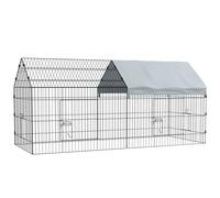 PawHut Jaula para Conejos de Exterior e Interior tipo Caseta con Toldo, 220x85x103 cm, Plateado