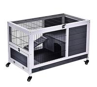 PawHut Jaula para Conejos de Madera con Rampa 90x53x59 cm Gris Oscuro