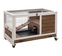 PawHut Jaula para Conejos de Madera Conejera para Mascotas Pequeñas Portátil Interior con Techo Abrible Rampa Bandeja Extraíble para Conejillos de