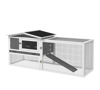 PawHut Jaula para Conejos de Madera de Pino, Casa para Animales con Techo de Asfalto, Corral para Animales, 156 x 58 x 68 cm, Gris Claro