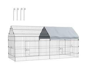PawHut Jaula para Conejos y gallinas de Interior y Exterior con Dosel, Recinto para Animales pequeños, 220x85x103cm, Plata