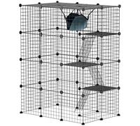PawHut Jaula para Gatos de Interior, Corral de Acero para Gatos, 4 Niveles, DIY, con 5 Puertas, Hamaca, Plataformas, rampas, para 1-3 Gatos, 105 x 70 x 140 cm, Negro