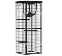 PawHut Jaula para Gatos Exterior e Interior Metálica con Cubierta Impermeable Perchas Hamaca y Puerta 61,5x55x157 cm Negro