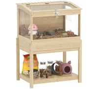 PawHut Jaula para hámster 2 Niveles 83,2x50x103 cm Madera Natural | Jaula para roedores, con estante, tapa plegable, caseta animales, jaula grande para hámsteres y enanos