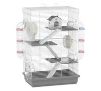 PawHut Jaula para Hámster, 47x30x70 cm, Casa para Animales Pequeños con Túnel, Plataformas, Cuenco, Bebedero, Casita, Rampas y Rueda de Ejercicio, para Hámsteres Enanos, Jerbos, Gris