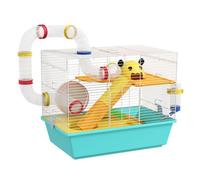 PawHut Jaula para Hámster Casa para Animales Pequeños con Túnel Plataformas Cuenco Bebedero Casita Rampas y Rueda de Ejercicio 45x28x37 cm Azul Claro