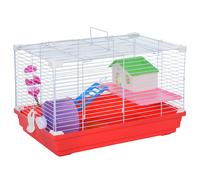 PawHut Jaula Hámster Completa con Plataforma Caseta Comedero Bebedero Rueda Ejercicio 47x30x27cm Blanco Rojo Aosom España