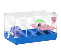 PawHut Jaula para Hámster Casa para Roedores con Rueda de Ejercicio Cuenco Bebedero Casita Rampas para Jerbos 47x30x27 cm Azul