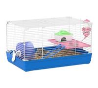 PawHut Jaula para Hámster, Casa para Roedores Pequeños con Rueda de Ejercicio, Cuenco, Bebedero, Casita, Rampas, Plataforma, Bandeja Extraíble, para Jerbos, 47x30x27 cm, Azul