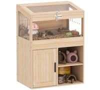 PawHut Jaula para Hámster con Espacio de Almacenaje Casa para Hámster con Paneles Acrílicos Visibles Estante Ajustable para Jerbo 60x40x82,5 cm Natural