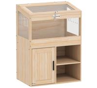 PawHut Jaula para Hámster con Espacio de Almacenaje Paneles Acrílicos Visibles Estante Ajustable 60x40x82,5 cm Natural