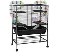 PawHut Jaula para Hámster con tubos, rueda de ejercicio, casita, bebedero, 109 x 82 x 46 cm, Negro