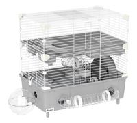 PawHut Jaula para hámster de 2 niveles con rueda de carrera y baño de arena para hámster enano 44,5 x 28 x 44 cm gris Aosom España