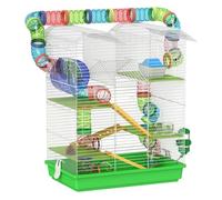 Pawhut jaula para hámster de 5 niveles, 47x30x59 cm, casa para animales pequeños con túnel, comedero, bebedero, casita, rueda de ejercicio, escaleras, para ratas y jerbos, verde