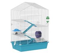 PawHut Jaula para Hámster de 5 Niveles Casa para Animales Pequeños con Plataformas Cuenco Bebedero Casita Rampas y Rueda de Ejercicio 58x36x81 cm Azul Claro