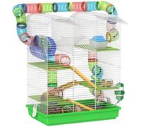PawHut Jaula para Hámster de 5 Niveles con Túnel 47x30x59 cm Verde | Casa para Animales Pequeños, Comedero y Bebedero, Casita, Rueda de Ejercicio, Escaleras, para Roborowski, Jerbos