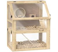 PawHut Jaula para hámster de Madera 3 Niveles Acabado Madera Natural