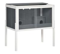 PawHut Jaula para Hámster de Madera con 2 Puertas de Acrílico 2 Casitas para Animales Pequeños 82x45x81 cm Gris Oscuro Aosom España