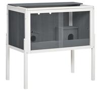 PawHut Jaula para Hámster de Madera 82x45x81 cm Casa para Roedores con 2 Puertas de Acrílico Estante Extraíble 2 Casitas para Animales Pequeños Gris