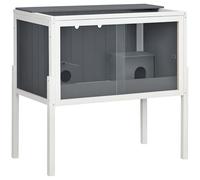 PawHut Jaula para Hámster de Madera 82x45x81 cm Casa para Roedores con Estante Desmontable 2 Puertas de Acrílico 2 Casitas para Animales Pequeños Gris Oscuro
