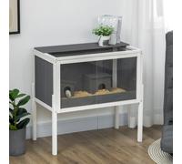 PawHut Jaula para Hámster de Madera con 2 Puertas de Acrílico 2 Casitas para Animales Pequeños 82x45x81 cm Gris Oscuro Aosom España